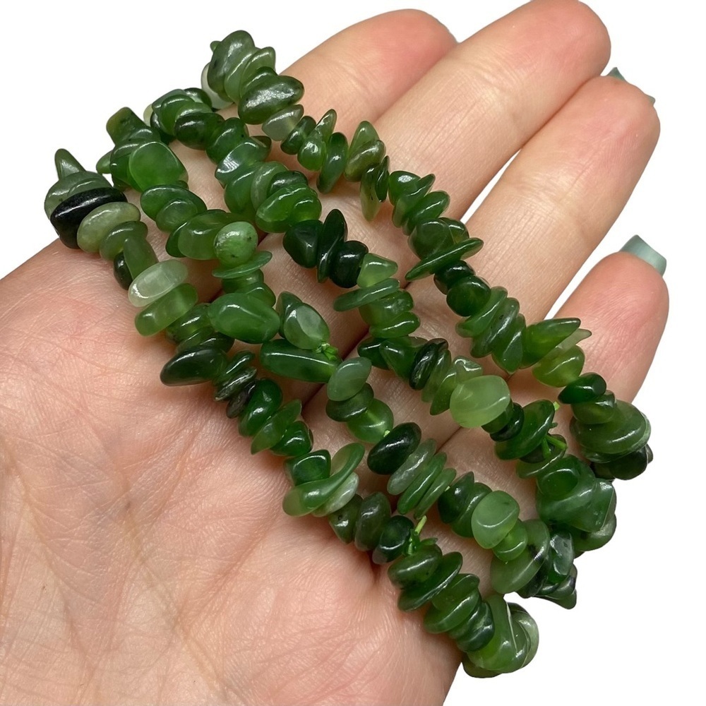 Nephrite Jade Beaded Stretch Bracelet Natural Stone Chip Beads Chips Green Boho - Picture 3 of 6